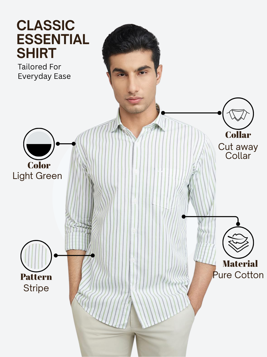 Park Avenue Men Green Slim Fit Stripe Casual Shirt