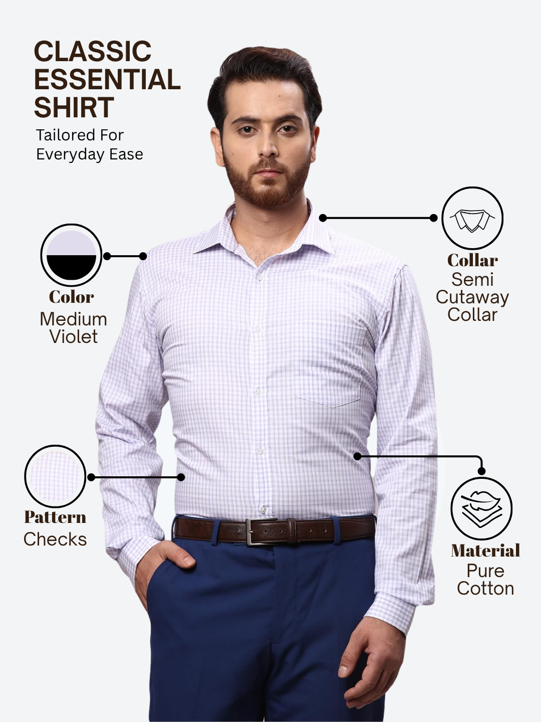 Park Avenue Men Violet Slim Fit Checks Formal Shirt