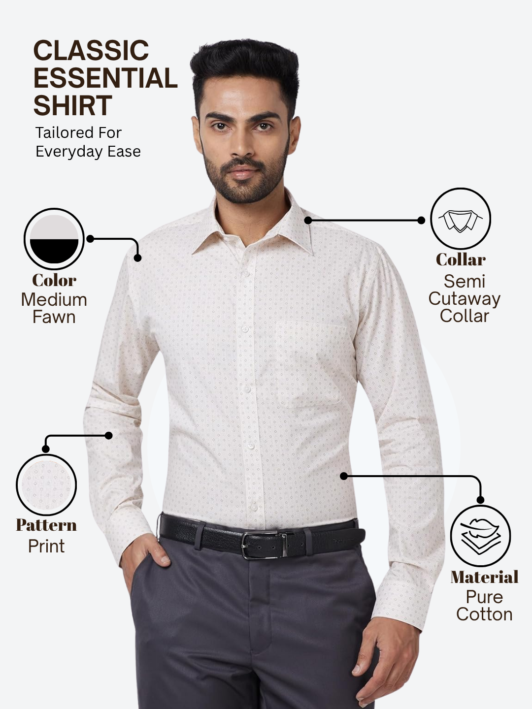 Raymond Men Fawn Slim Fit Printed Formal Shirt