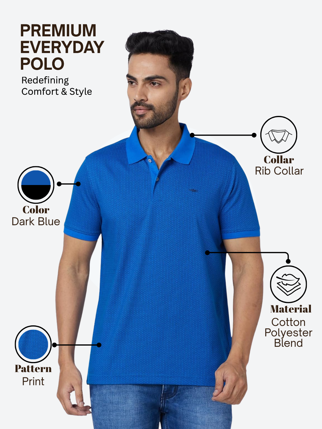 Park Avenue Men Blue Slim Fit Printed Polo Neck Collar T-Shirt