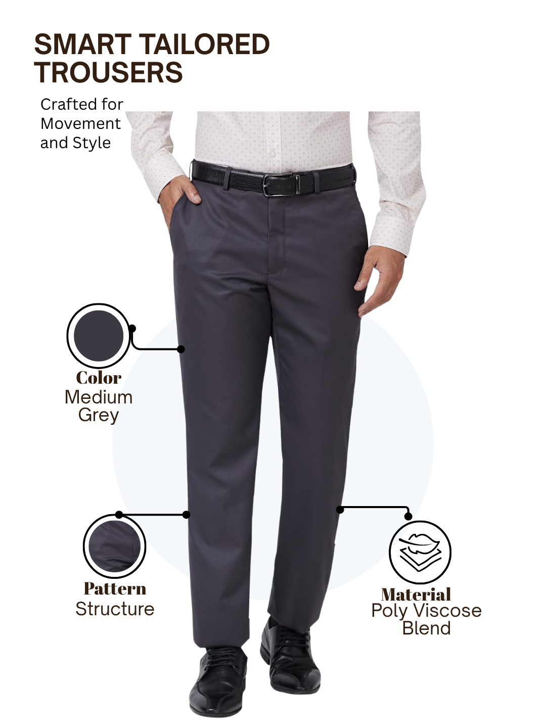 Park Avenue Men Grey Smart Fit Structure Trouser