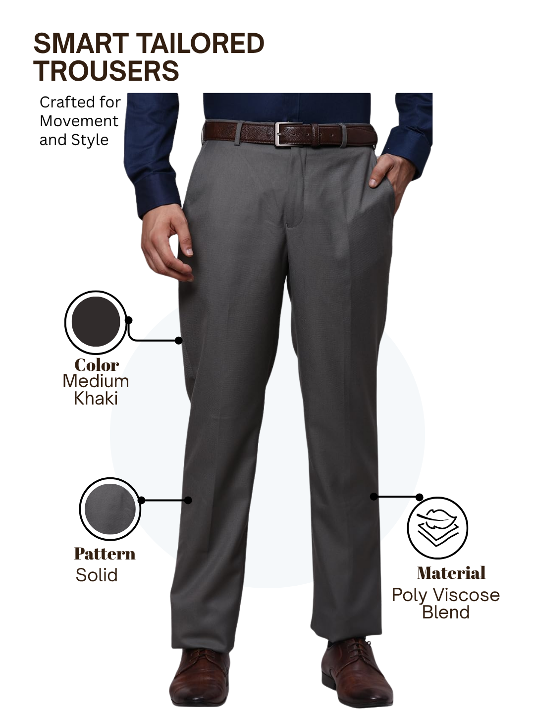 Park Avenue Men Khaki Smart Fit Solid Trouser
