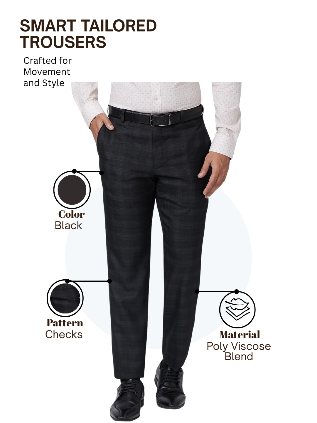Park Avenue Men Black Smart Fit Checks Trouser