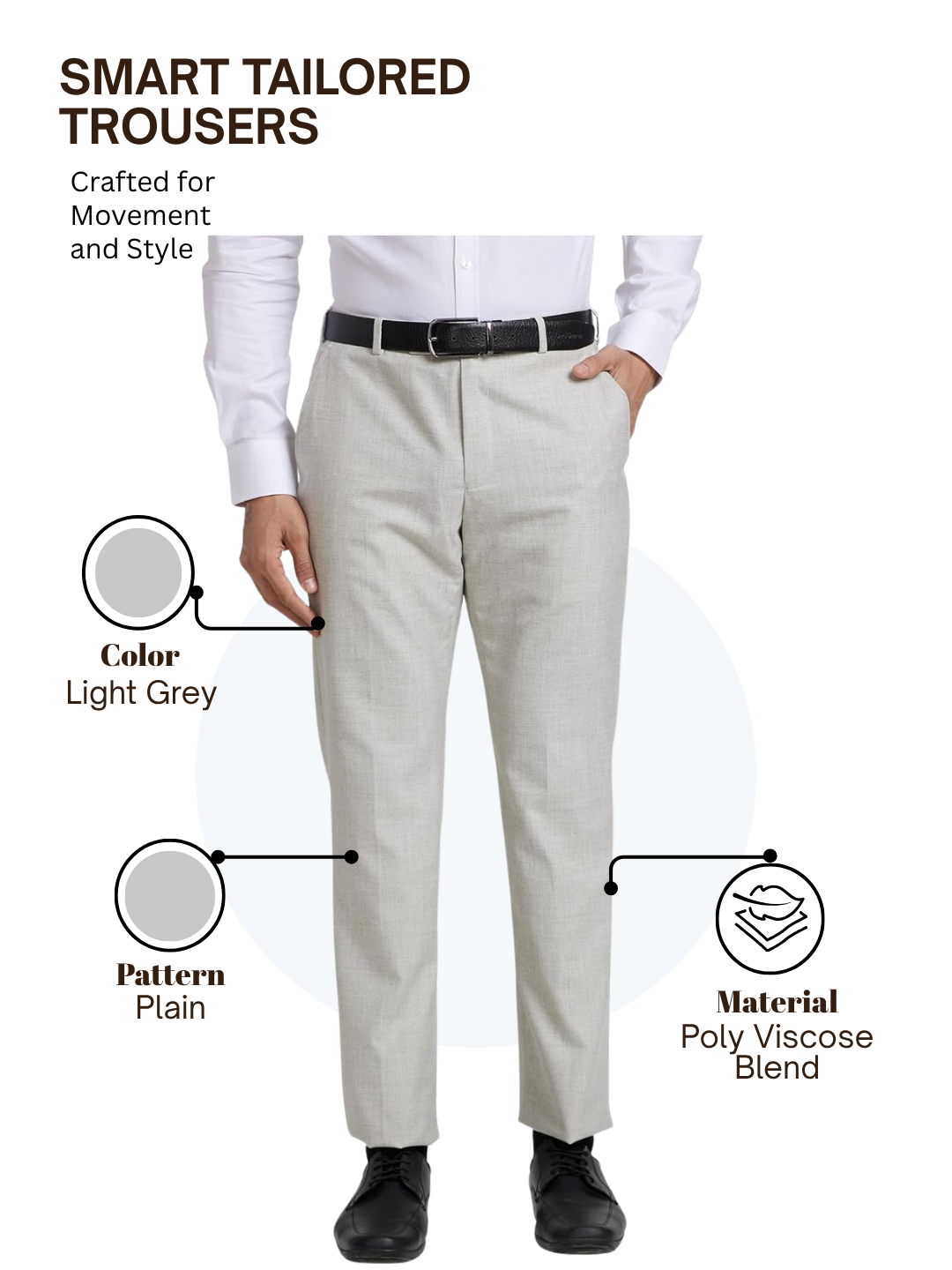 Park Avenue Men Grey Smart Fit Plain Trouser
