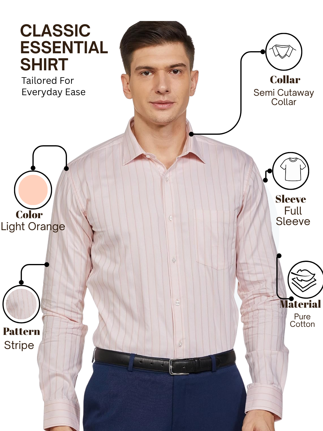 Park Avenue Men Orange Slim Fit Stripe Formal Shirt