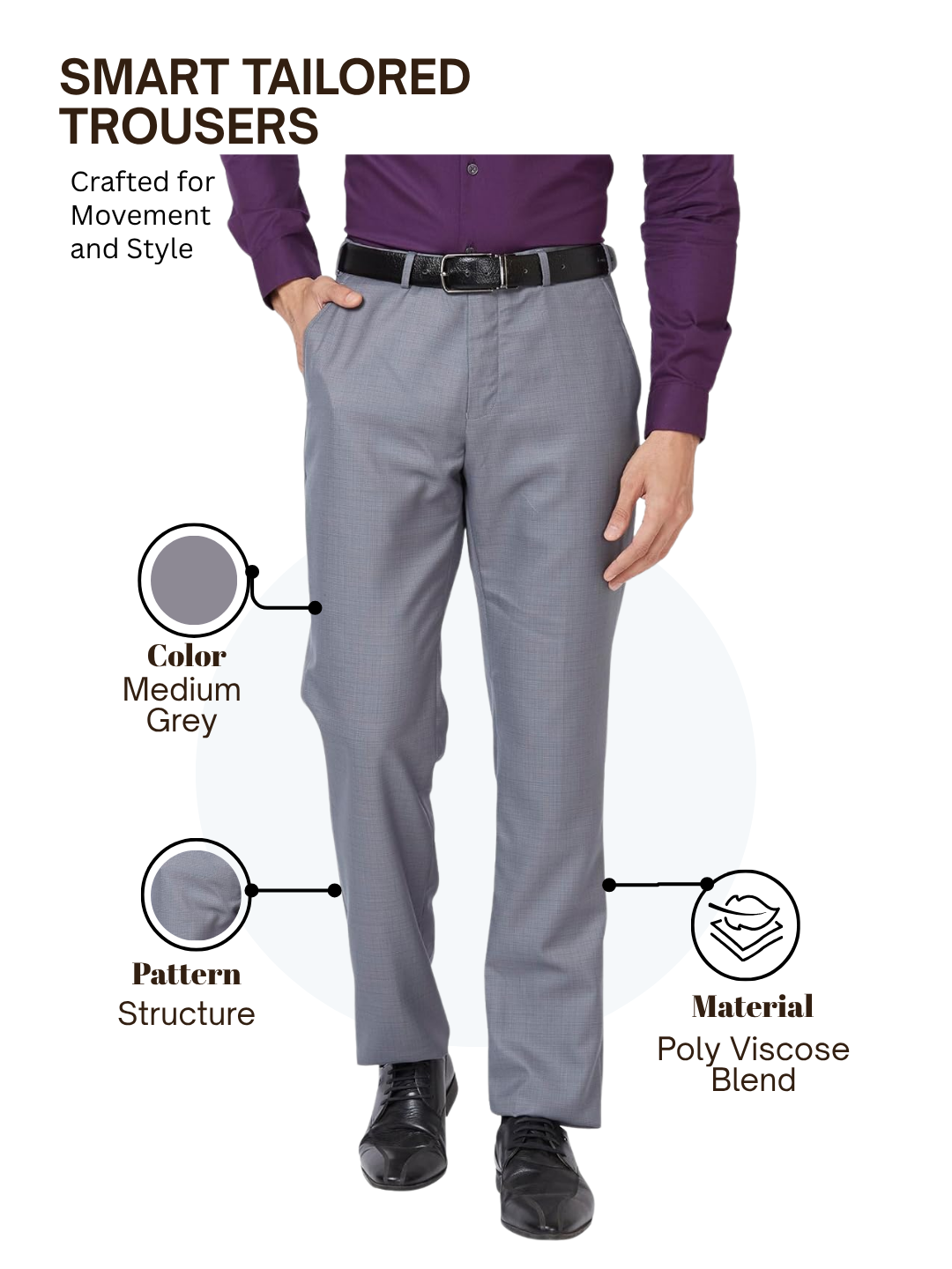 Park Avenue Men Grey Smart Fit Structure Trouser