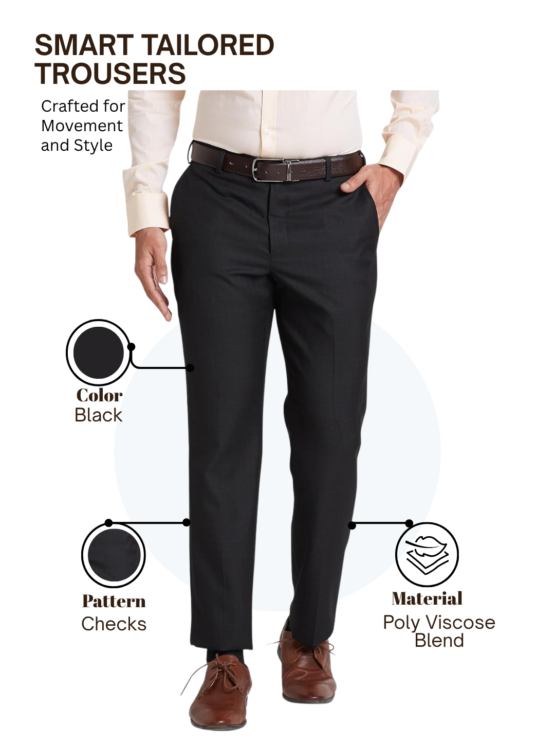 Park Avenue Men Black Smart Fit Checks Trouser