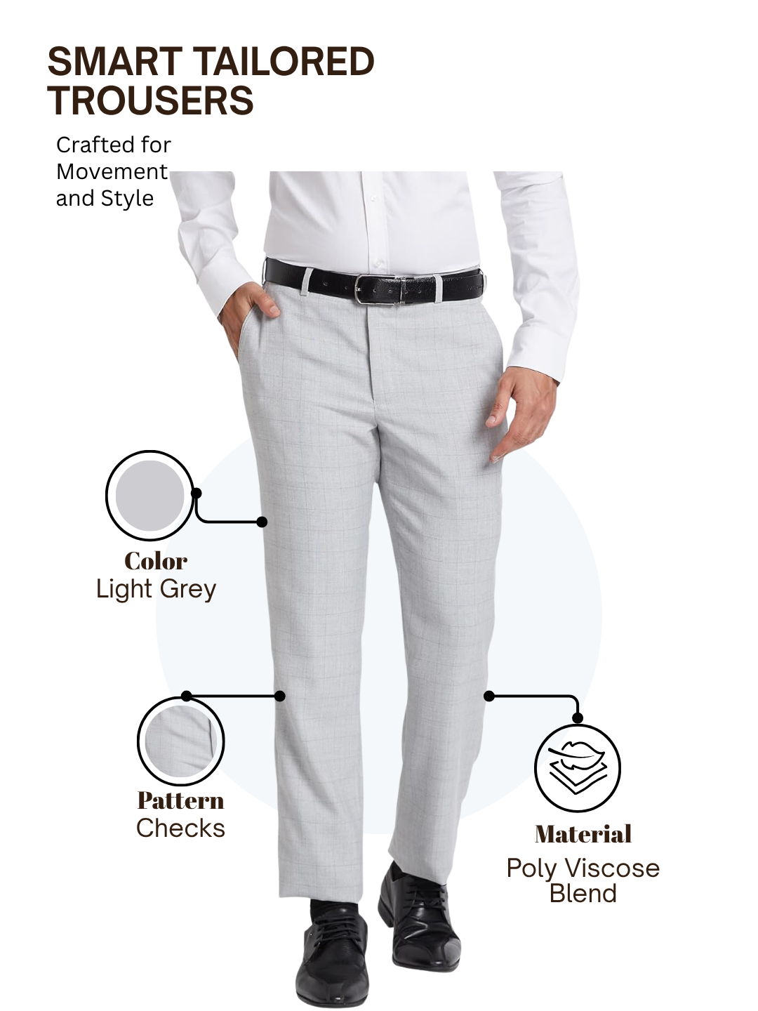 Park Avenue Men Grey Smart Fit Checks Trouser