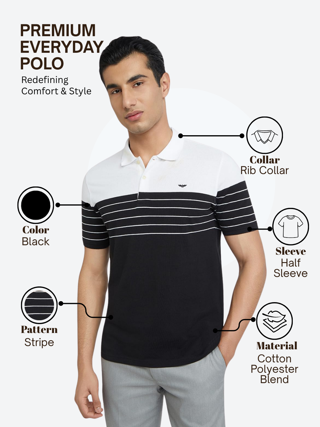 Park Avenue Men Black Slim Fit Stripe Round Neck Collar T-Shirt