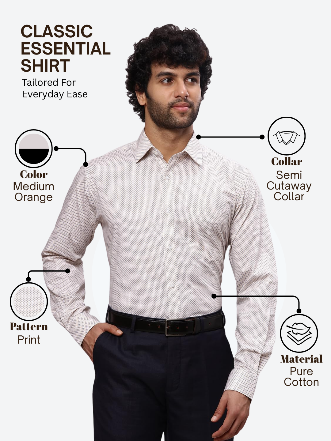 Raymond Men Orange Slim Fit Printed Formal Shirt