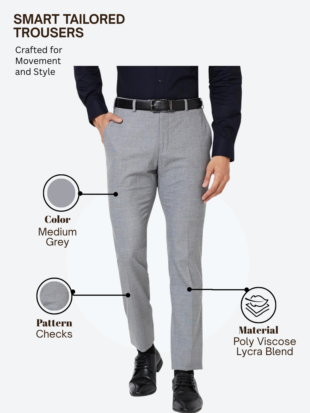 Raymond Men Grey Slim Fit Checks Trouser