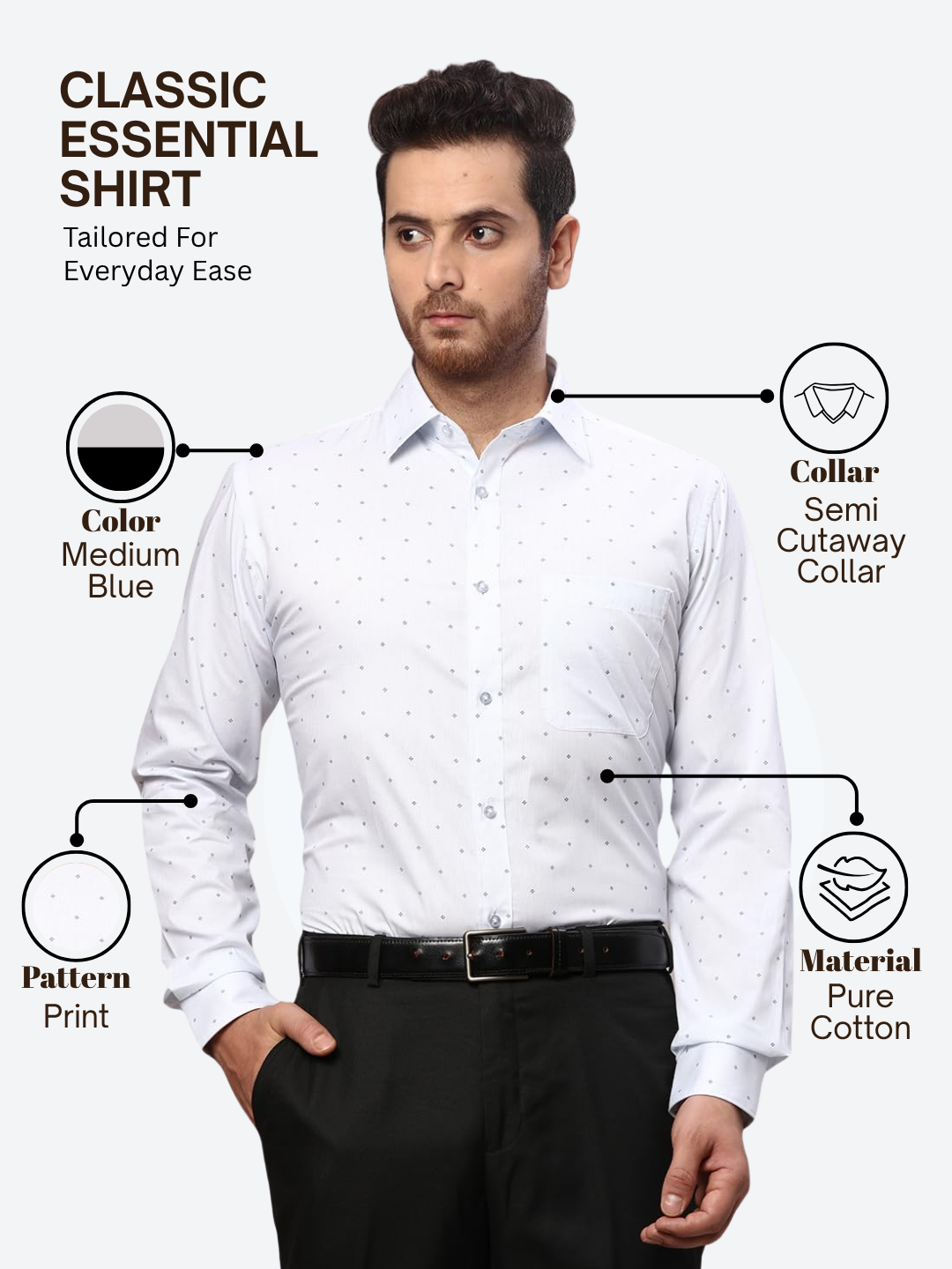 Raymond Men Blue Slim Fit Printed Formal Shirt
