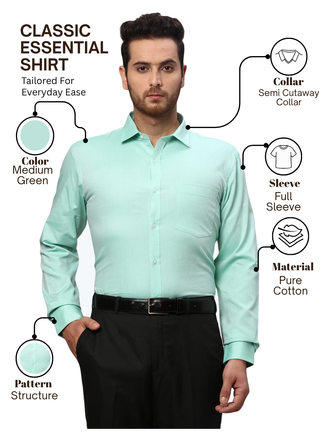 Park Avenue Men Green Slim Fit Structure Formal Shirt