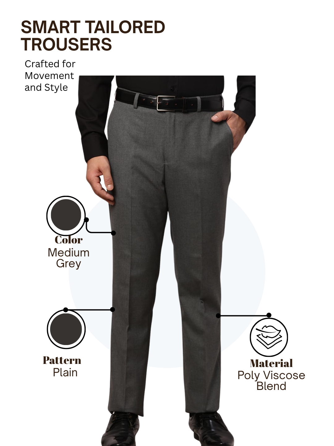Park Avenue Men Grey Smart Fit Plain Trouser