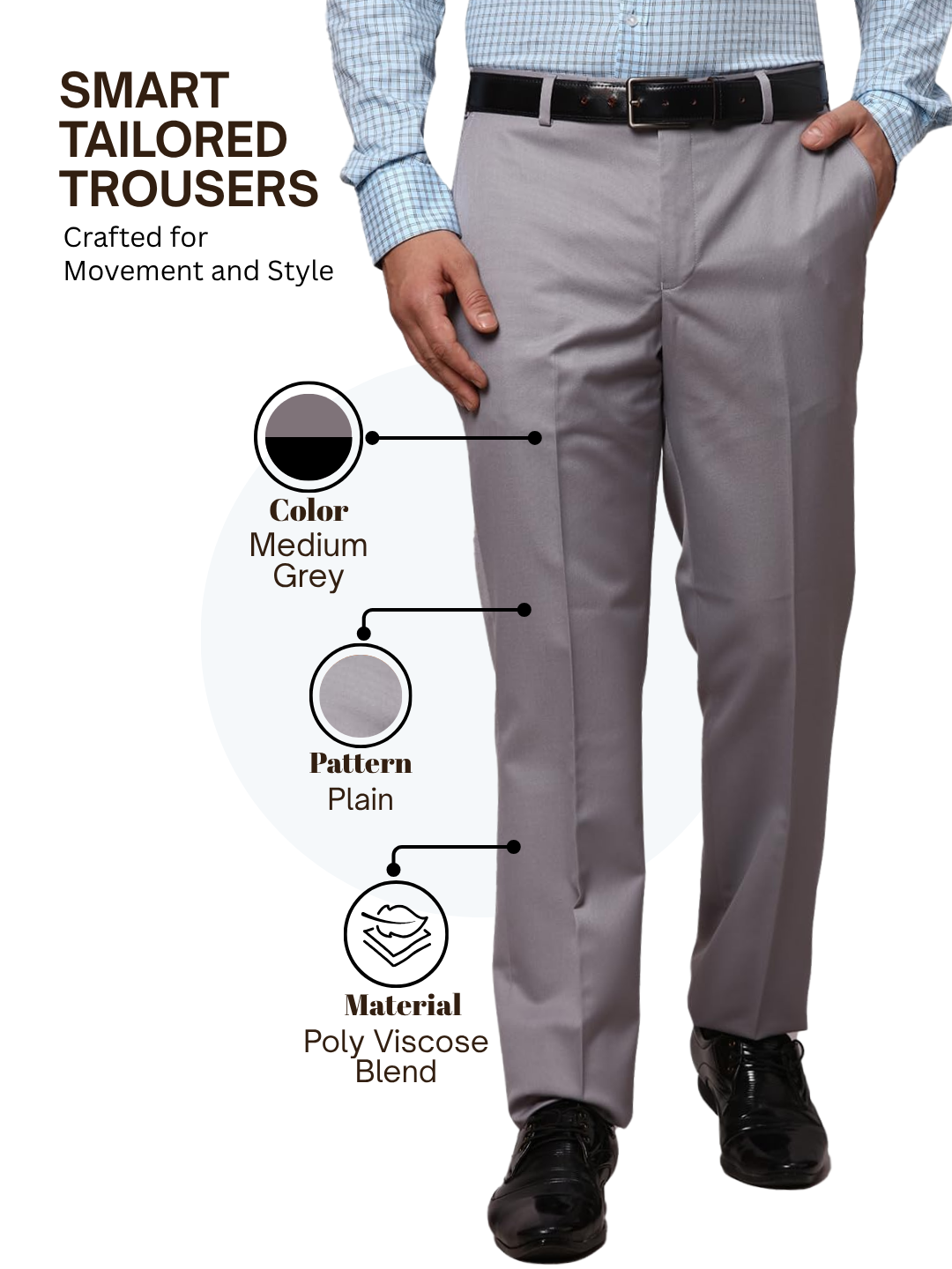 Park Avenue Men Grey Smart Fit Plain Trouser