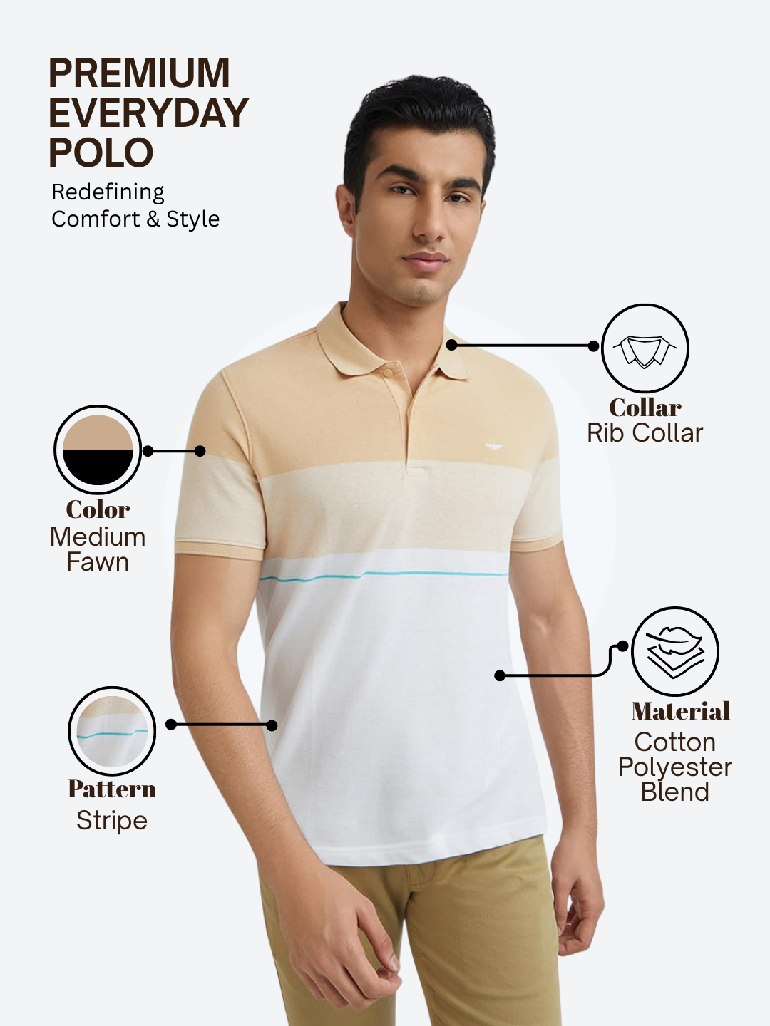 Park Avenue Men Fawn Slim Fit Stripe Round Neck Collar T-Shirt