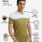 Park Avenue Men Khaki Slim Fit Stripe Polo Neck Collar T-Shirt