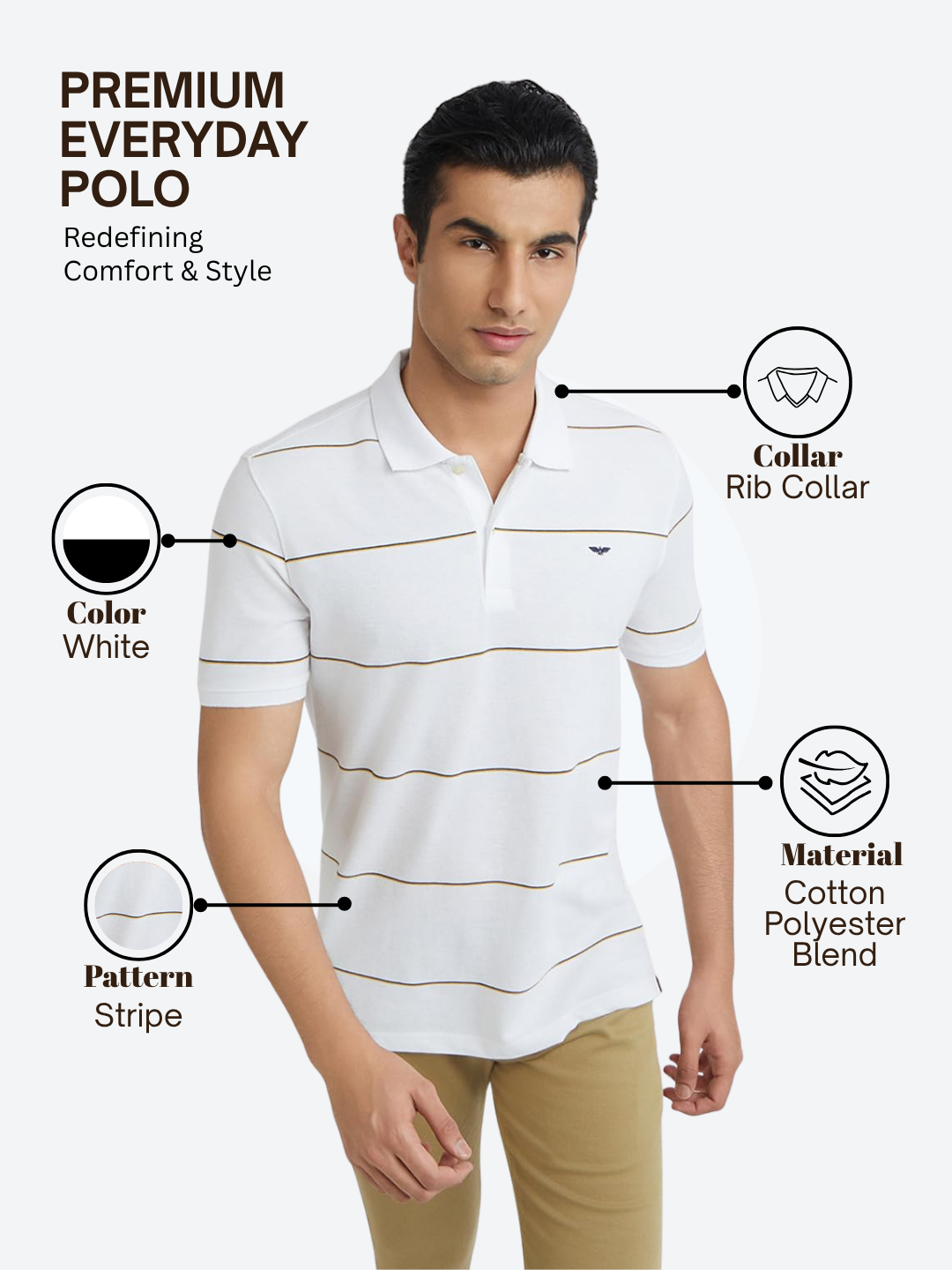 Park Avenue Men White Slim Fit Stripe Polo Neck Collar T-Shirt