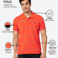 Park Avenue Men Orange Slim Fit Stripe Polo Neck Collar T-Shirt
