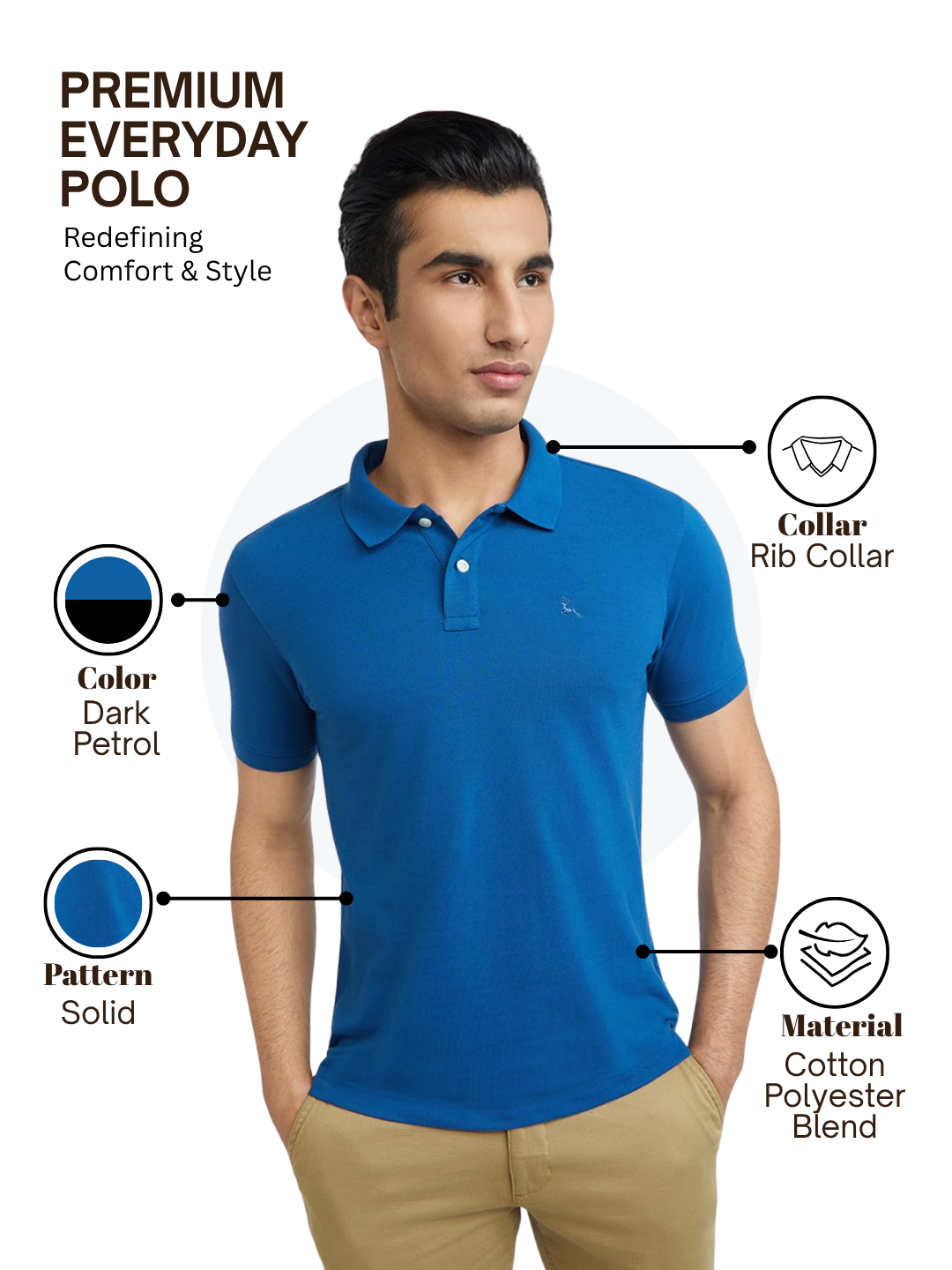 Parx Men Petrol Regular Fit Solid Polo Neck Collar T-Shirt