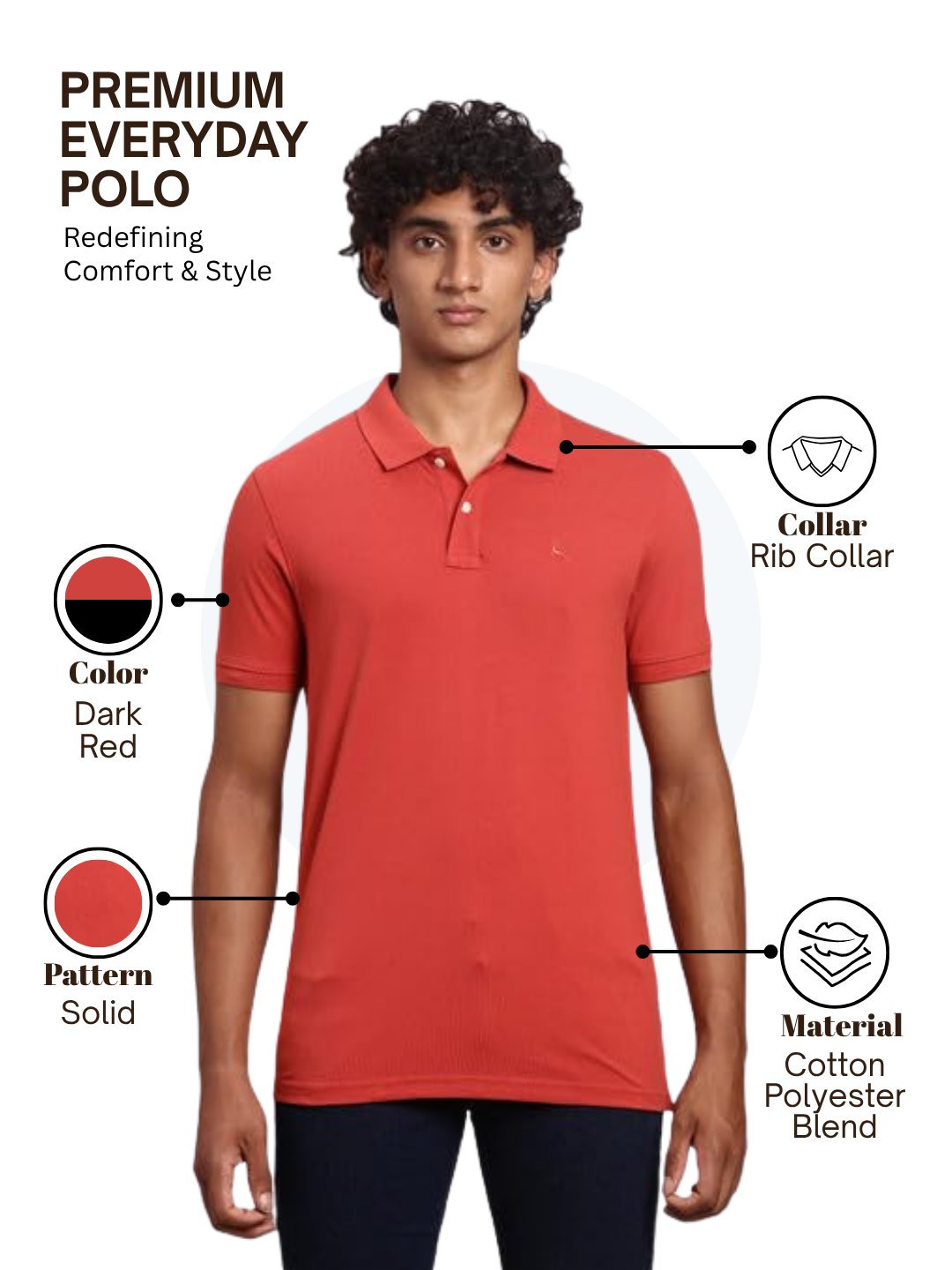 Parx Men Red Regular Fit Solid Polo Neck Collar T-Shirt