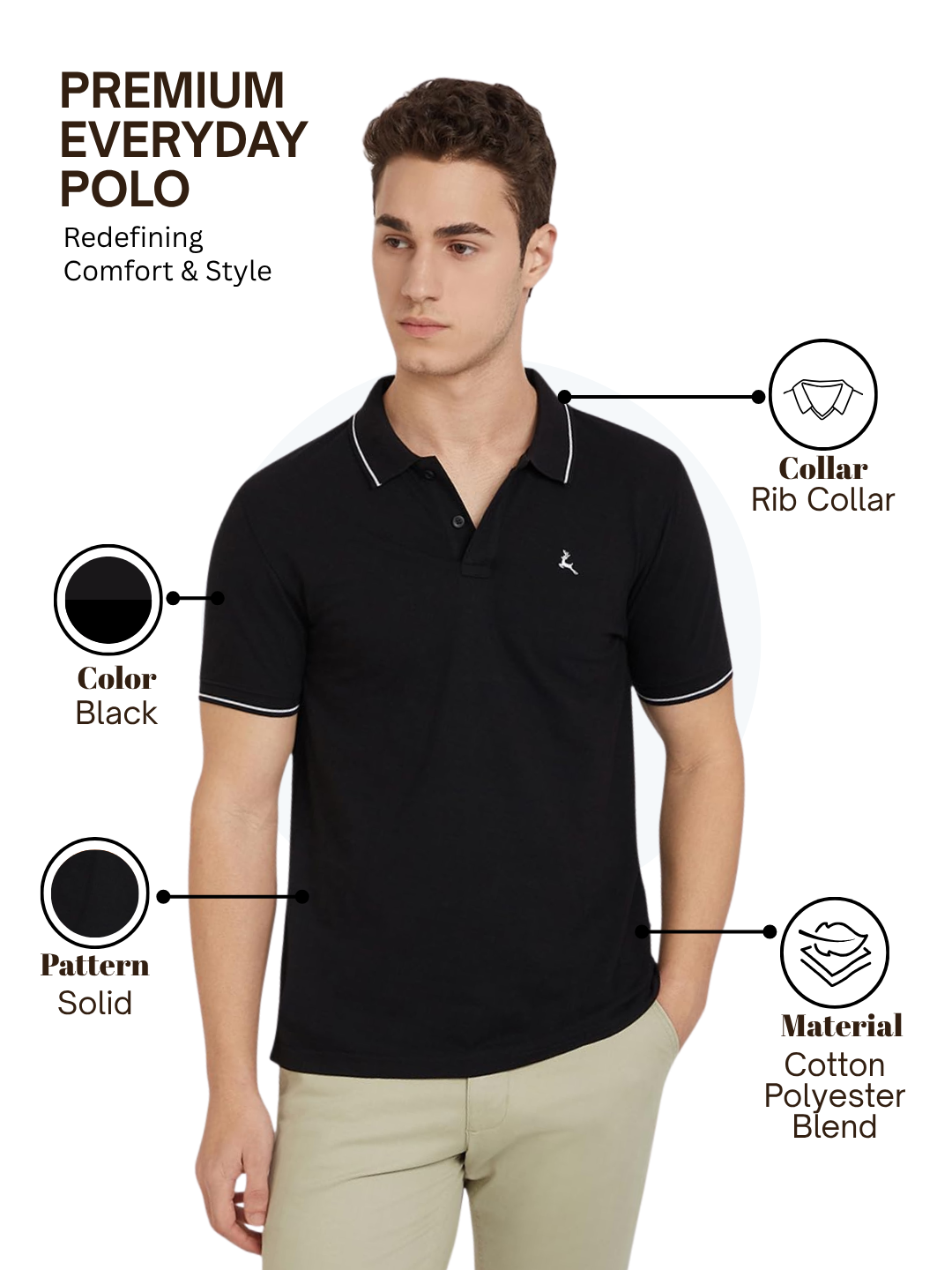 Parx Men Black Regular Fit Solid Polo Neck Collar T-Shirt