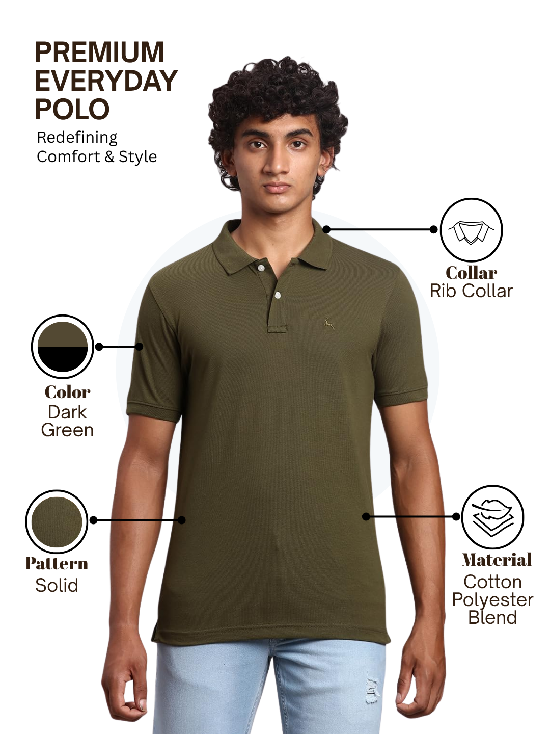 Parx Men Green Regular Fit Solid Polo Neck Collar T-Shirt
