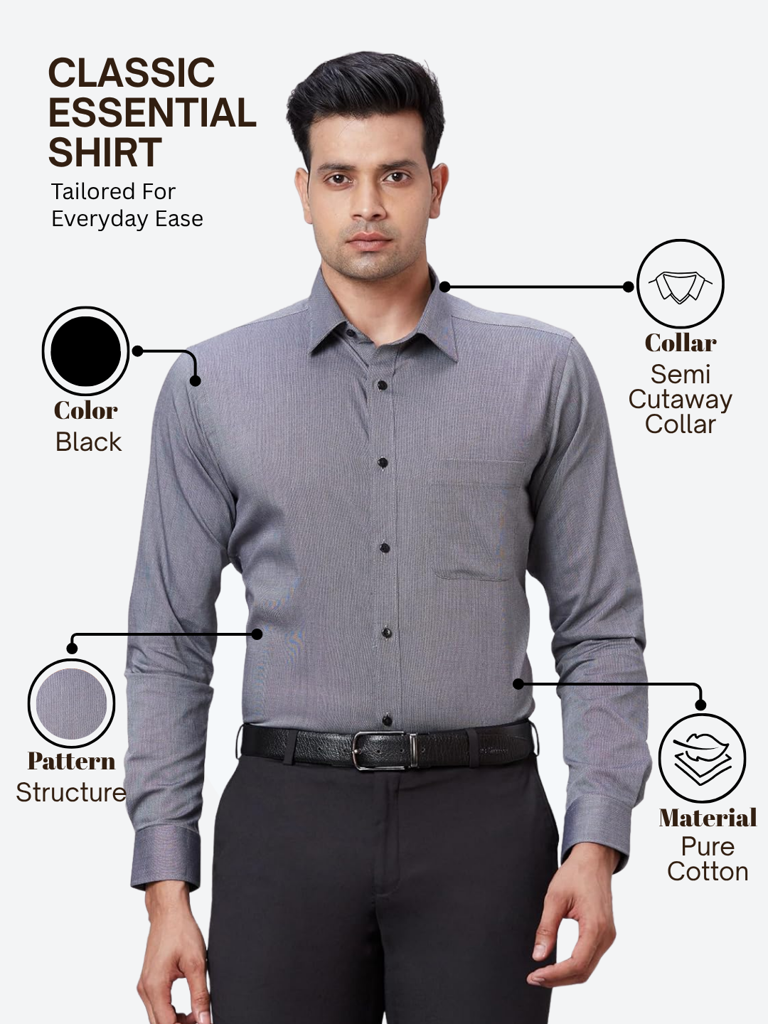 Raymond Men Black Slim Fit Structure Formal Shirt