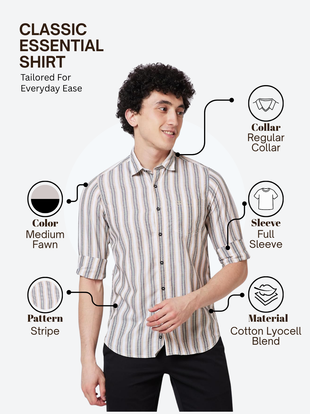 Colorplus Men Brown Contemporary Fit Stripe Casual Shirt