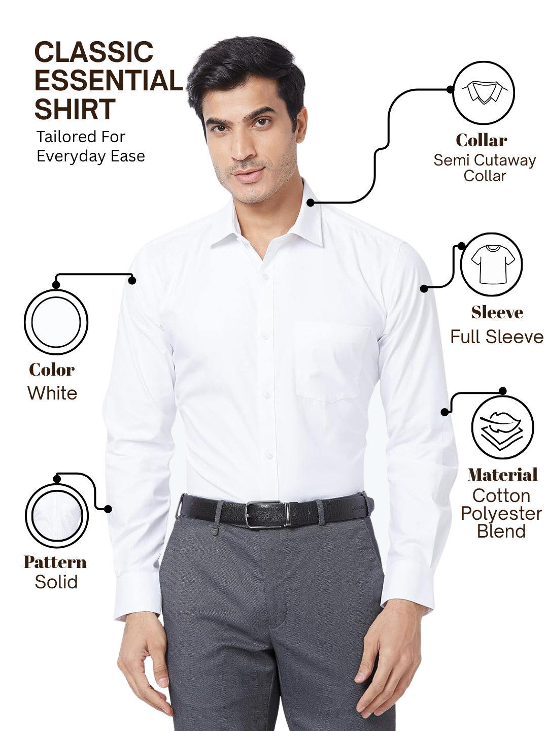 Men White Slim Fit Solid Cotton Blend Shirts