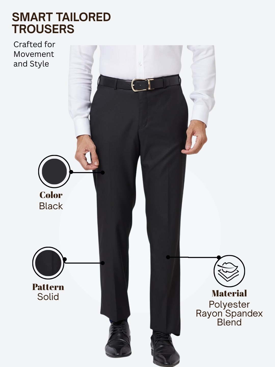 Park Avenue Men Black Smart Fit Solid Trouser