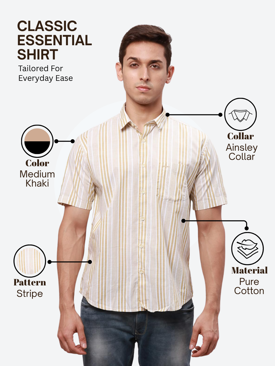 Park Avenue Men Khaki Slim Fit Stripe Casual Shirt