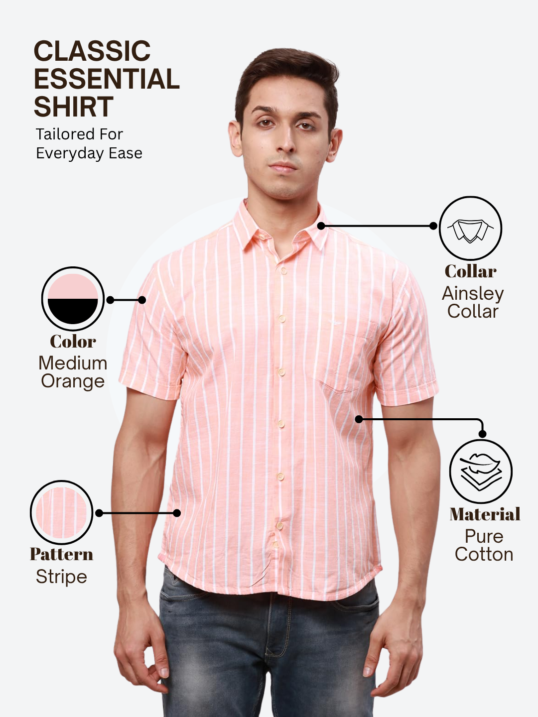 Park Avenue Men Orange Slim Fit Stripe Casual Shirt