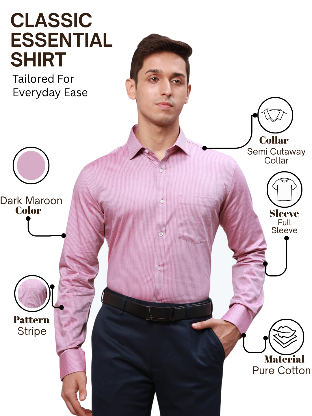 Park Avenue Men Maroon Slim Fit Stripe Formal Shirt