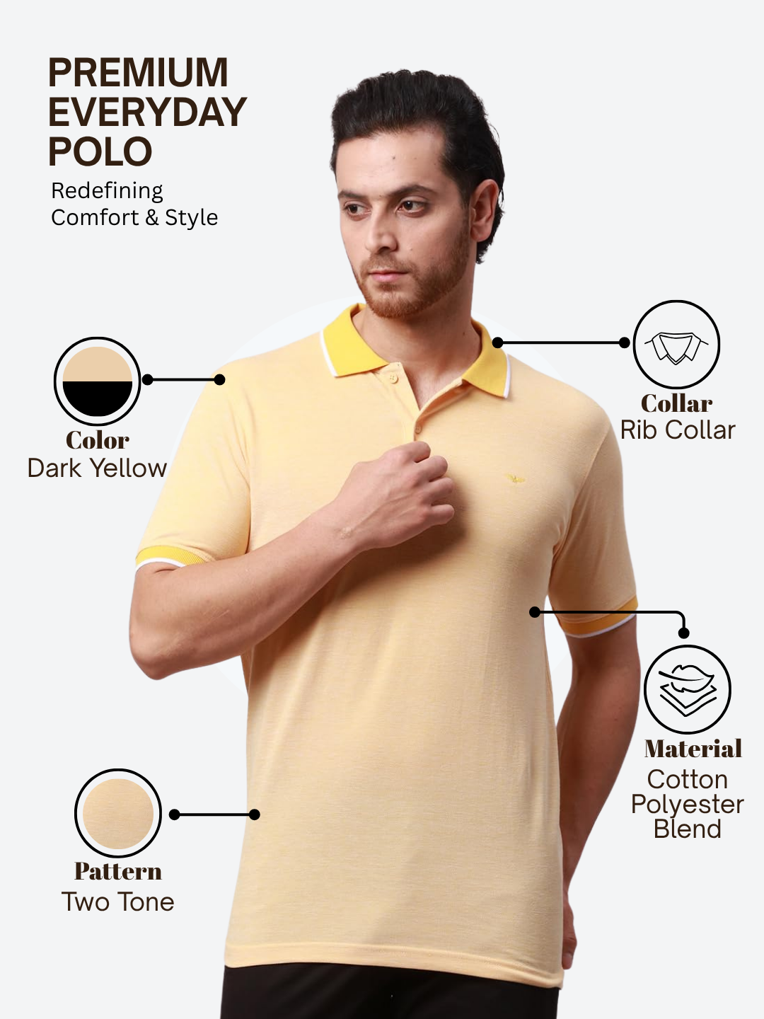 Park Avenue Men Yellow Slim Fit Two Tone Polo Neck Collar T-Shirt
