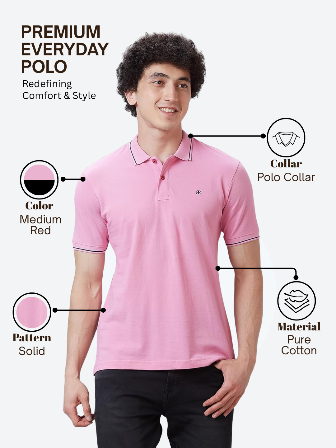 Raymond Men Red Contemporary Fit Solid Polo Neck Collar T-Shirt