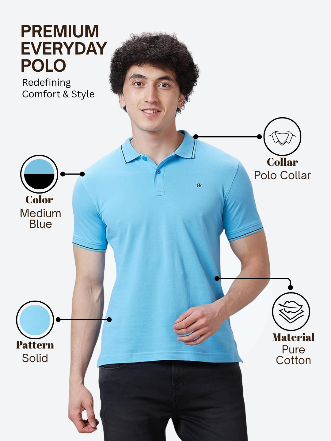 Raymond Men Blue Contemporary Fit Solid Polo Neck Collar T-Shirt