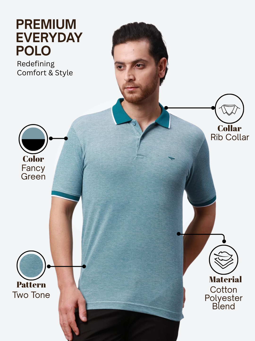 Park Avenue Men Green Slim Fit Two Tone Polo Neck Collar T-Shirt