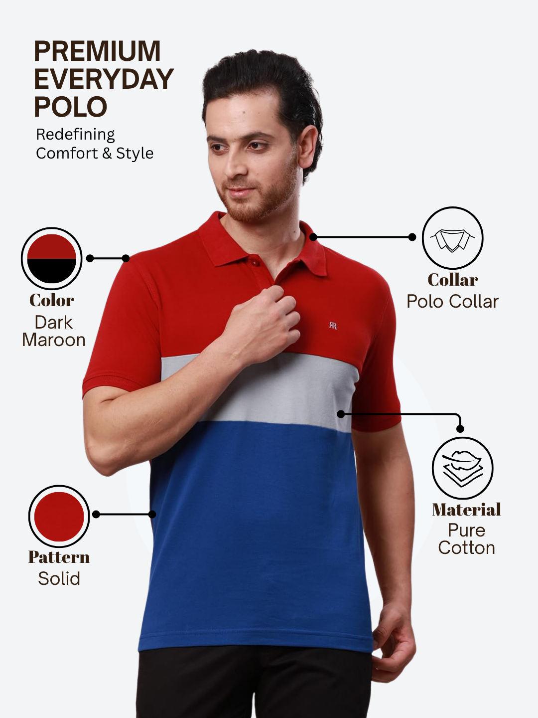 Raymond Men Maroon Contemporary Fit Solid Polo Neck Collar T-Shirt