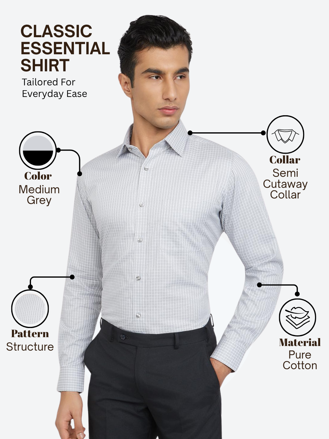 Raymond Men Grey Slim Fit Structure Formal Shirt