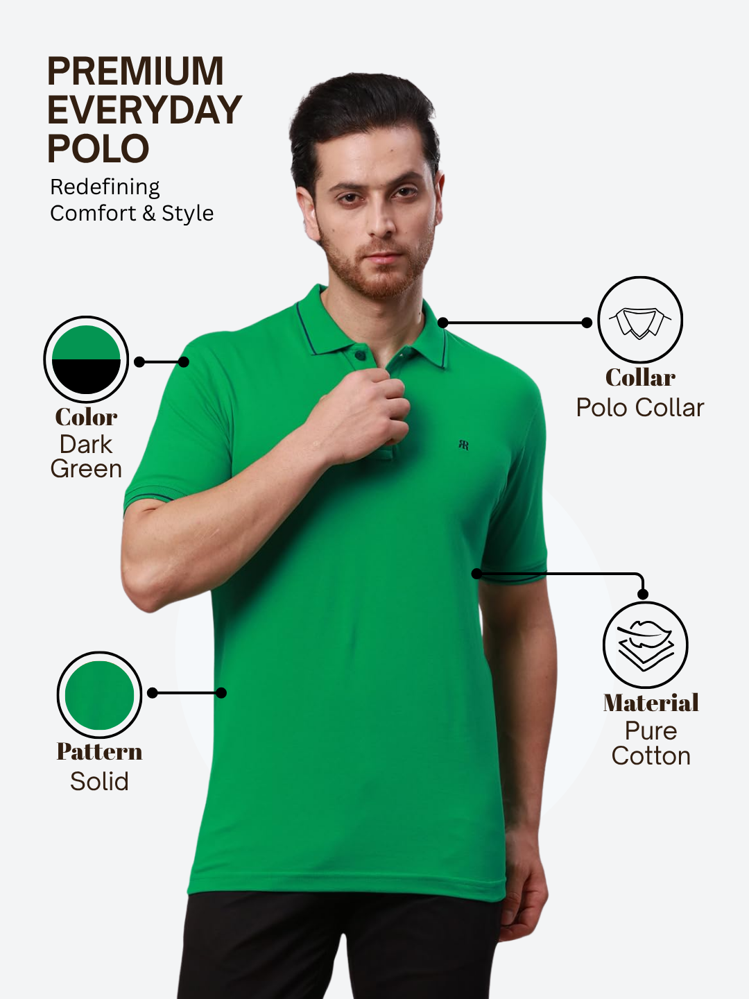 Raymond Men Green Contemporary Fit Solid Polo Neck Collar T-Shirt