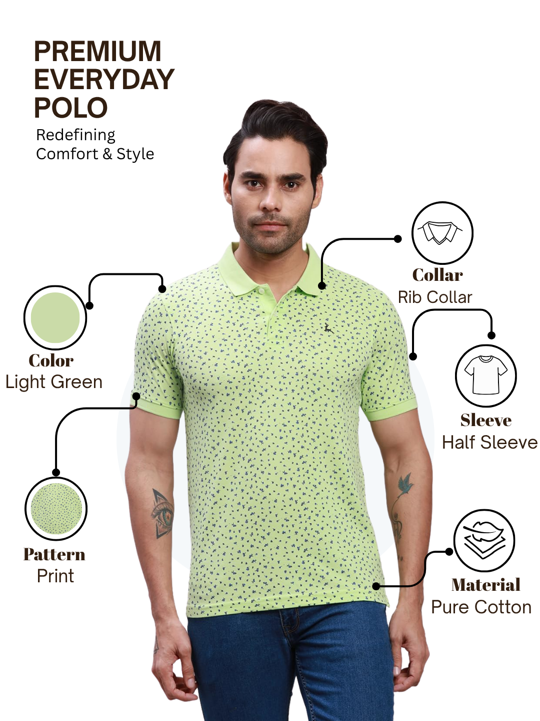 Parx Men Green Regular Fit Printed Polo Neck Collar T-Shirt