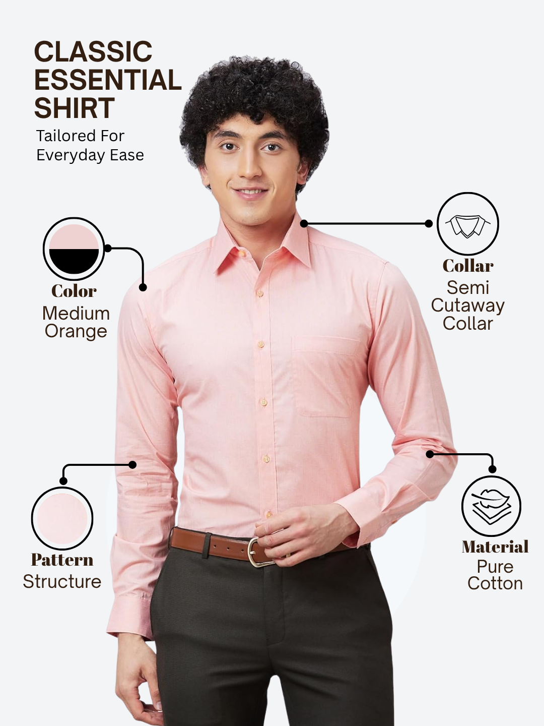 Raymond Men Orange Slim Fit Structure Formal Shirt