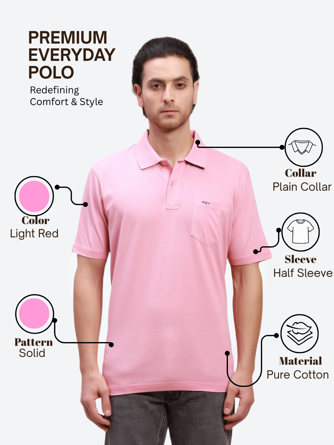 Colorplus Men Red Classic Fit Solid Polo Neck Collar T-Shirt