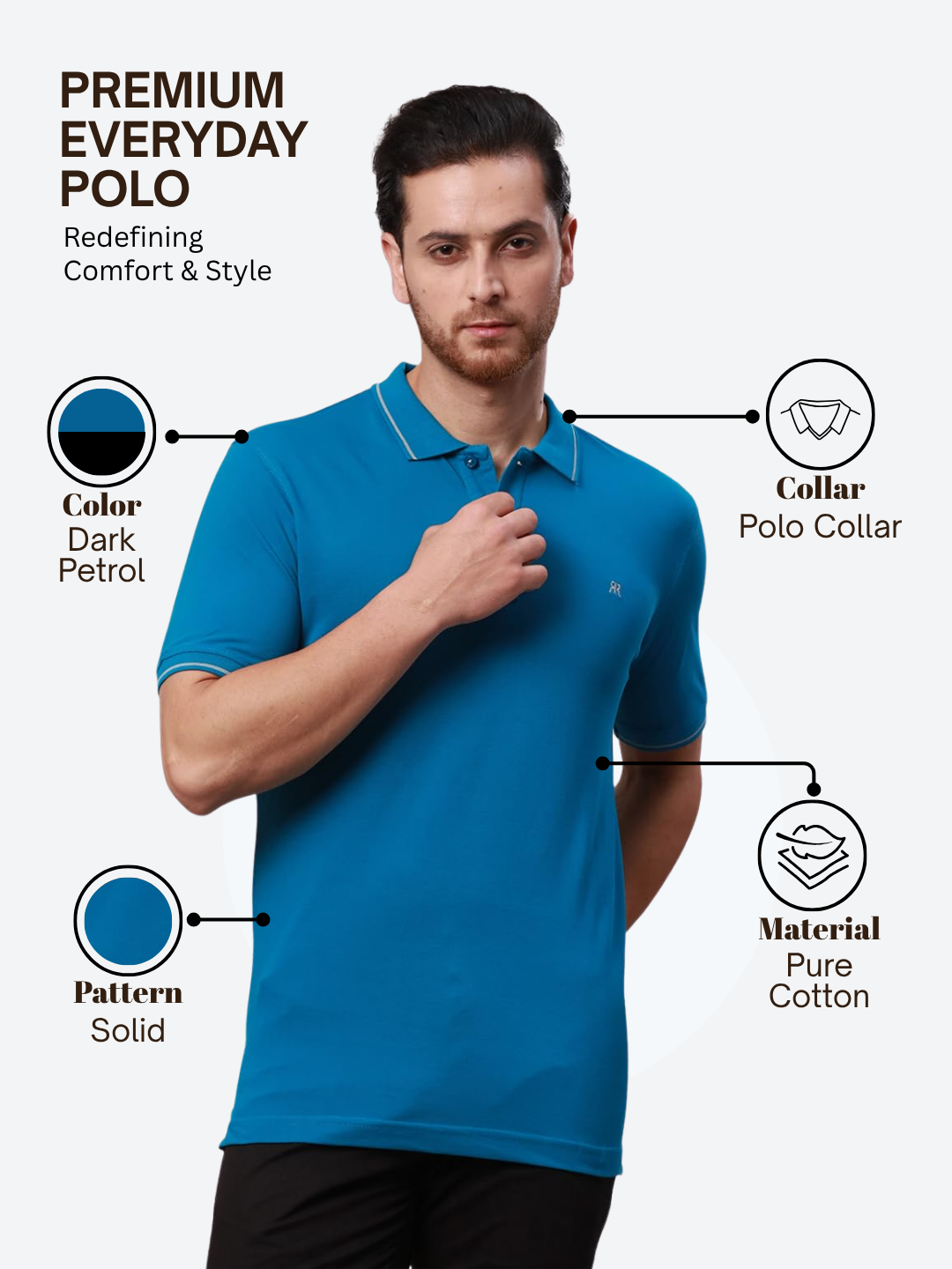Raymond Men Petrol Contemporary Fit Solid Polo Neck Collar T-Shirt