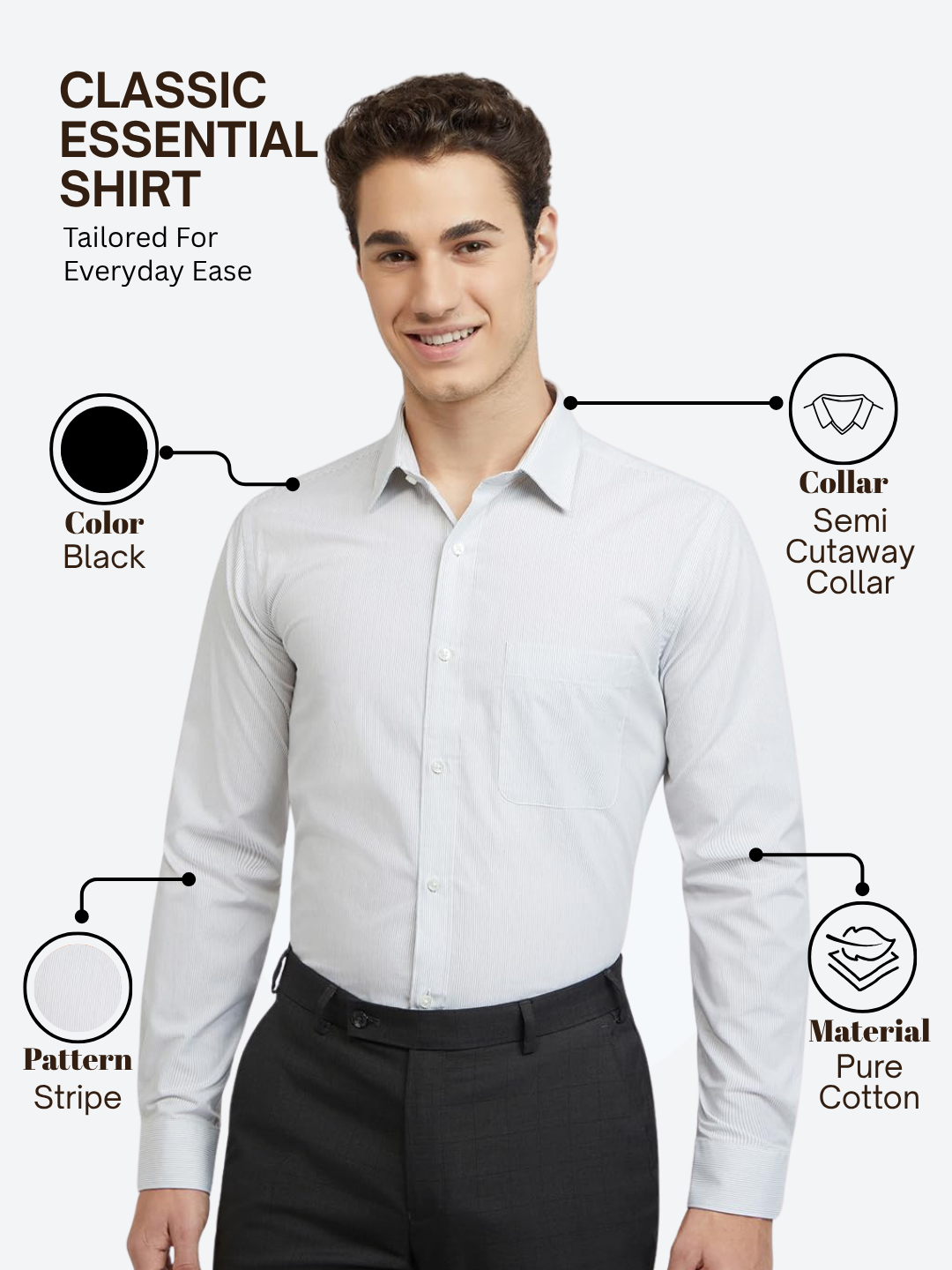 Raymond Men White Slim Fit Stripe Formal Shirt