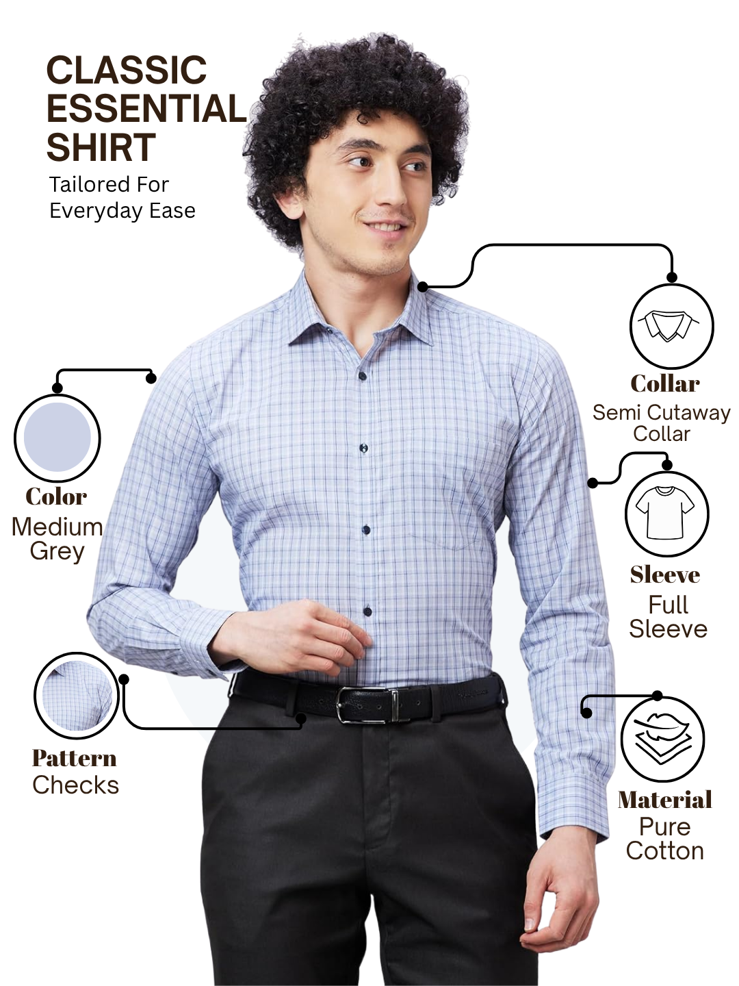Park Avenue Men Grey Slim Fit Checks Formal Shirt