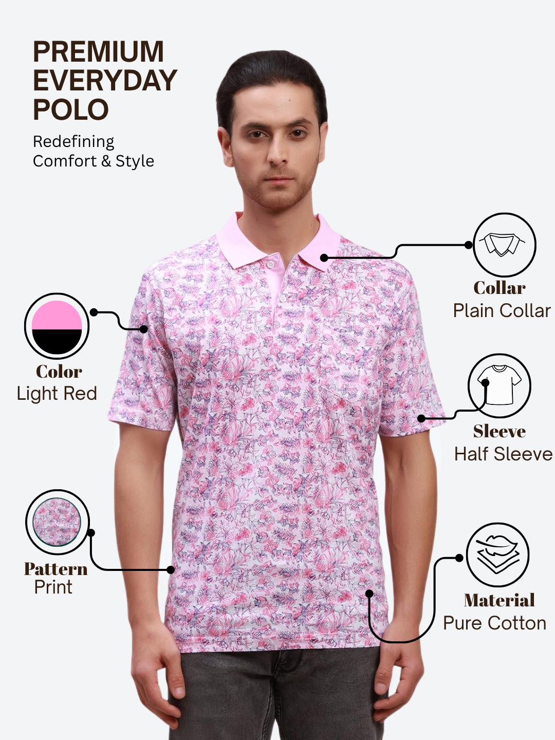Colorplus Men Red Classic Fit Printed Polo Neck Collar T-Shirt