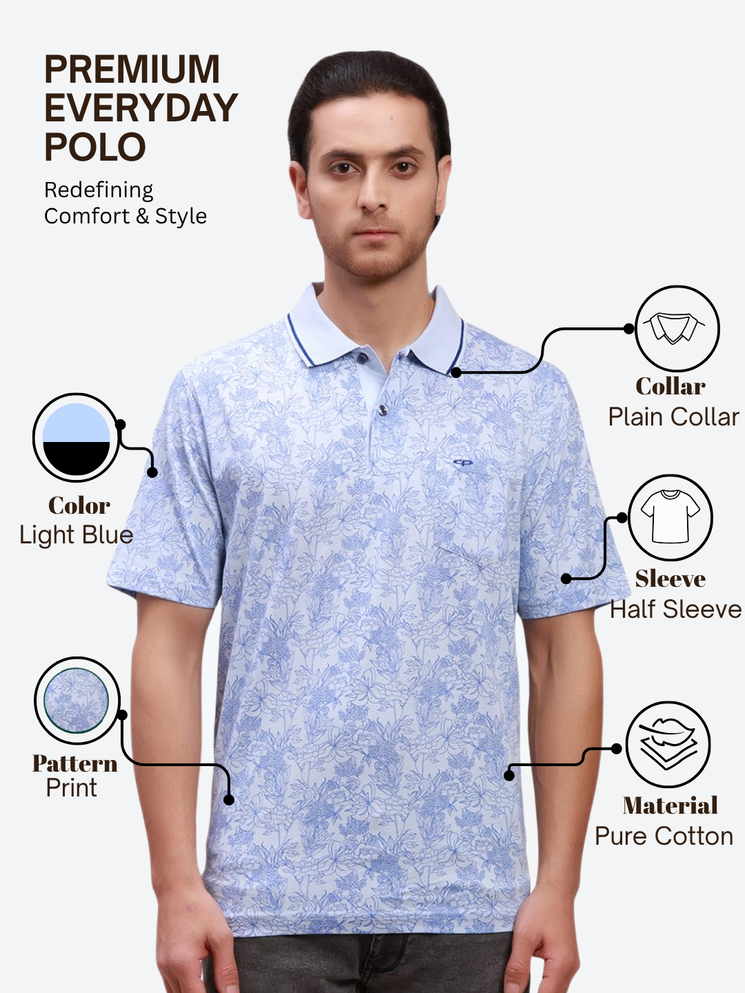 Colorplus Men Blue Classic Fit Printed Polo Neck Collar T-Shirt