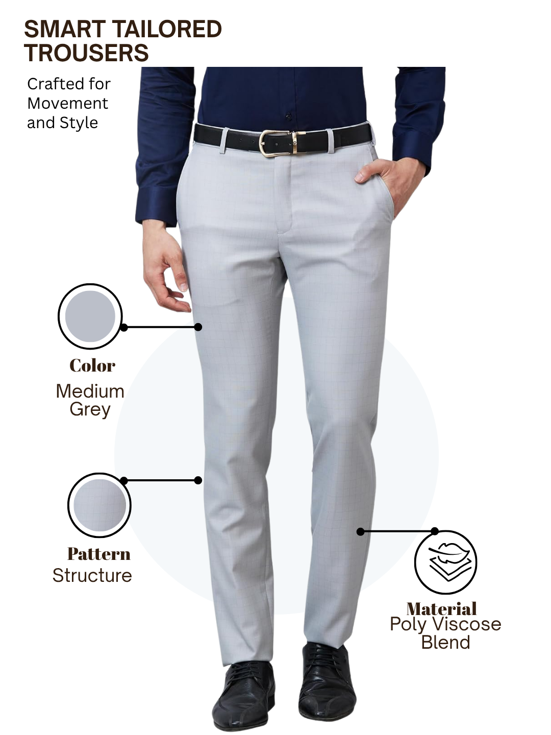 Raymond Men Grey Slim Fit Structure Trouser